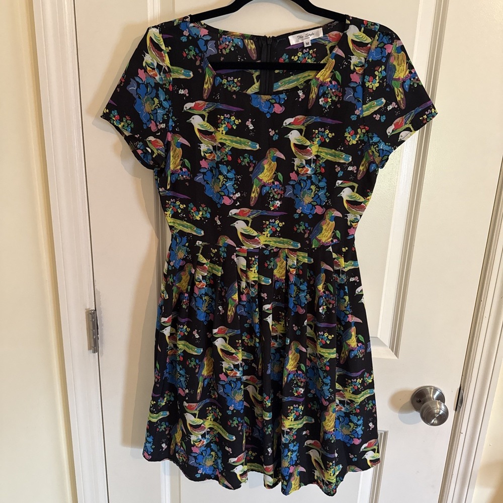The Style London Colorful Bird & Floral Retro Style Dress Size Medium